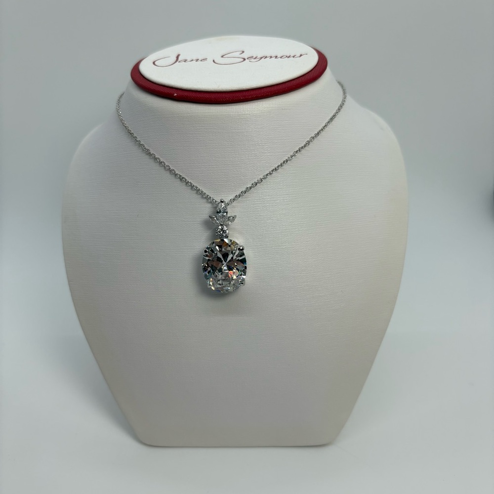 Clear Oval Cubic Zirconia Silver Tone Necklace And Earrings Set